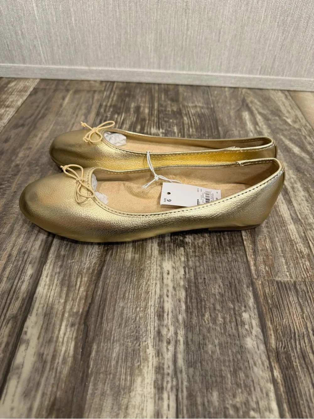 Gold Ballet Flats with Bow Accent - Women's Shoes Size 9